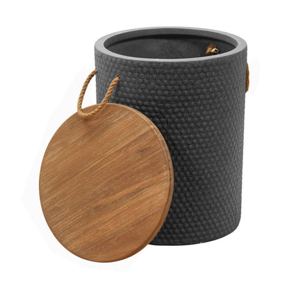 18" Natural and Black Solid Wood and Faux Concrete Round Block End Table