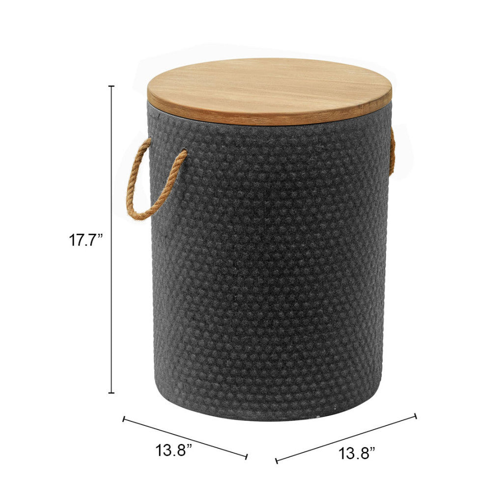 18" Natural and Black Solid Wood and Faux Concrete Round Block End Table