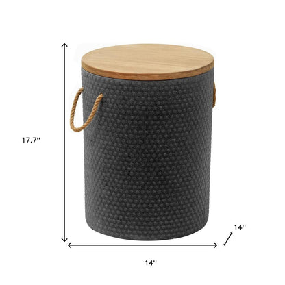 18" Natural and Black Solid Wood and Faux Concrete Round Block End Table