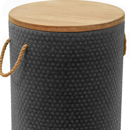 18" Natural and Black Solid Wood and Faux Concrete Round Block End Table