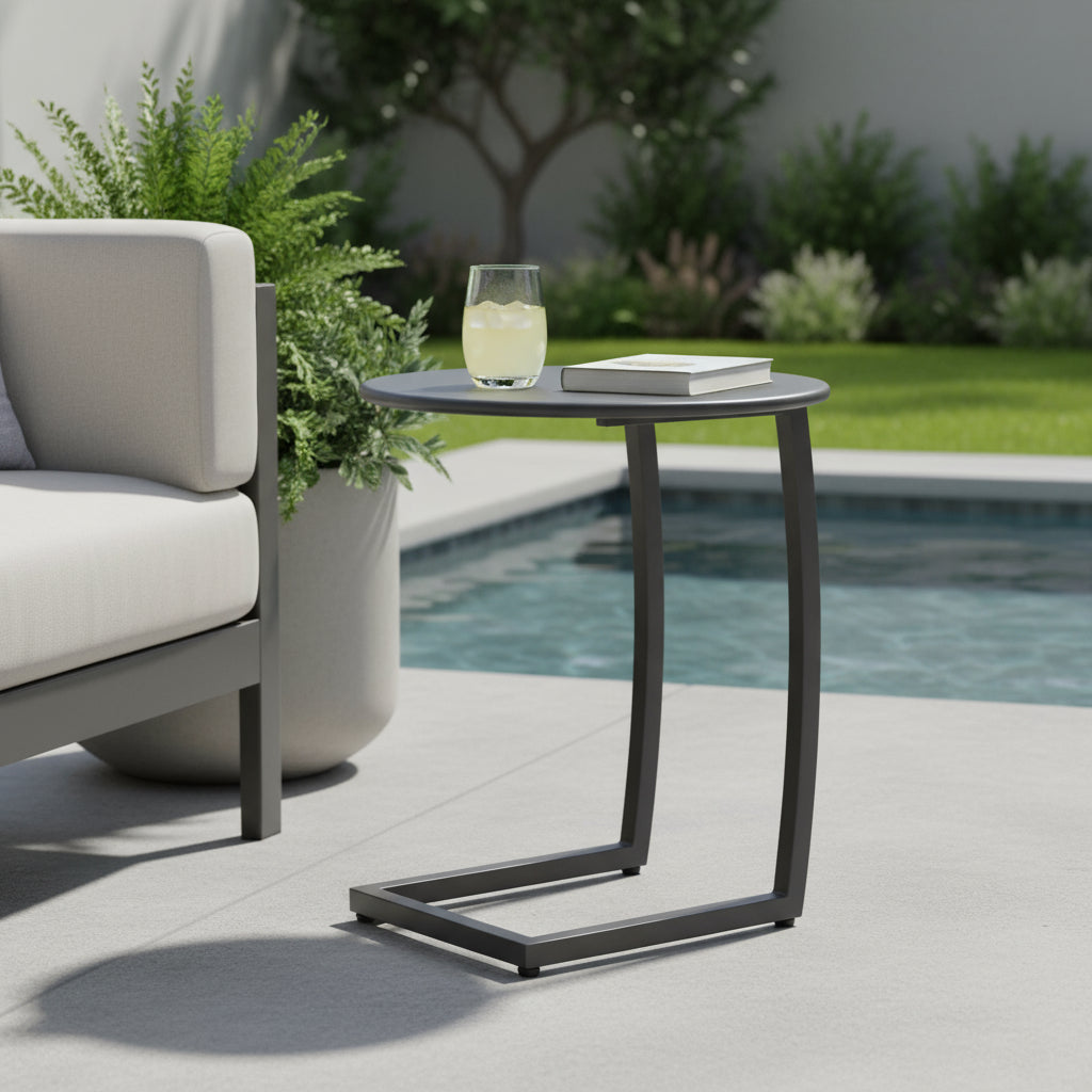 24" Black Aluminum Round End Table