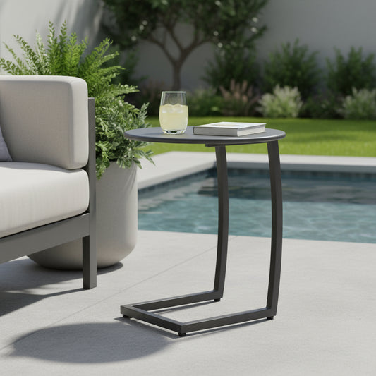 24" Black Aluminum Round End Table