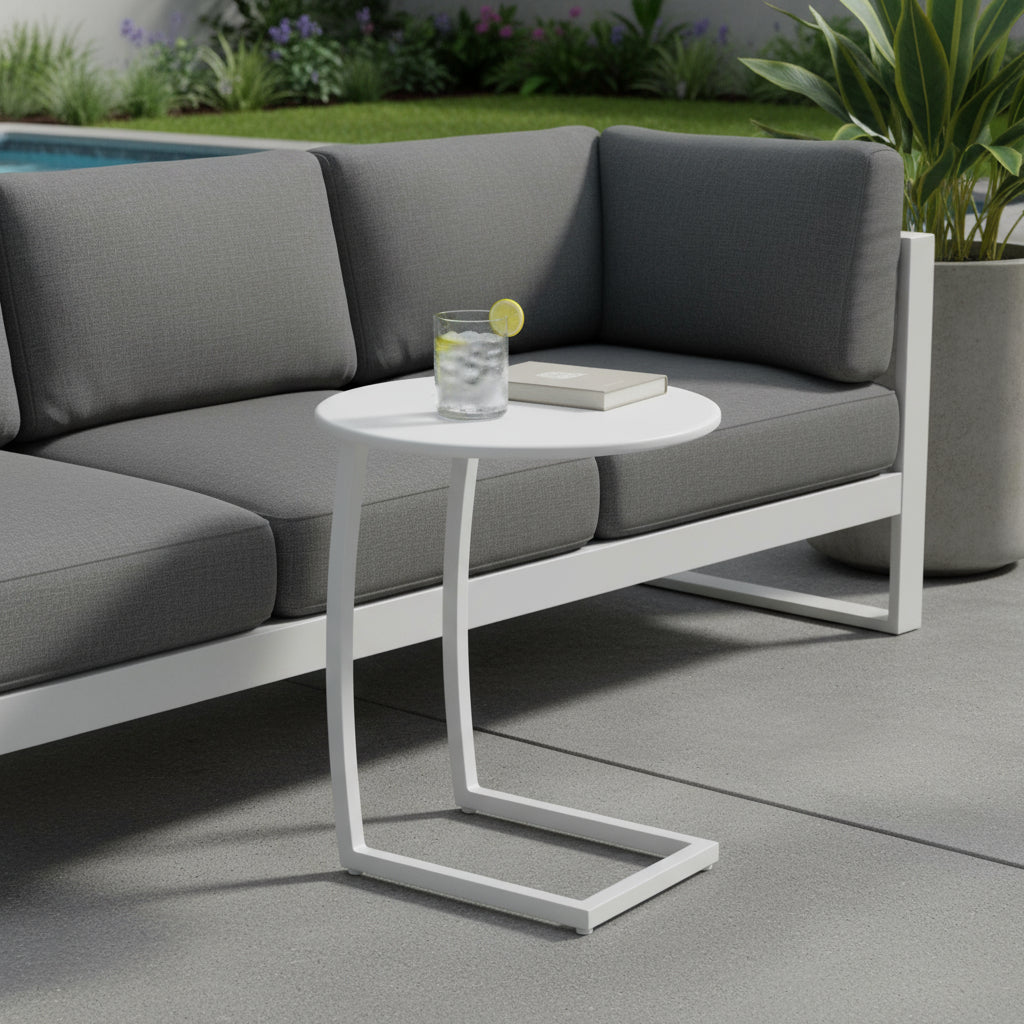 24" White Aluminum Round End Table