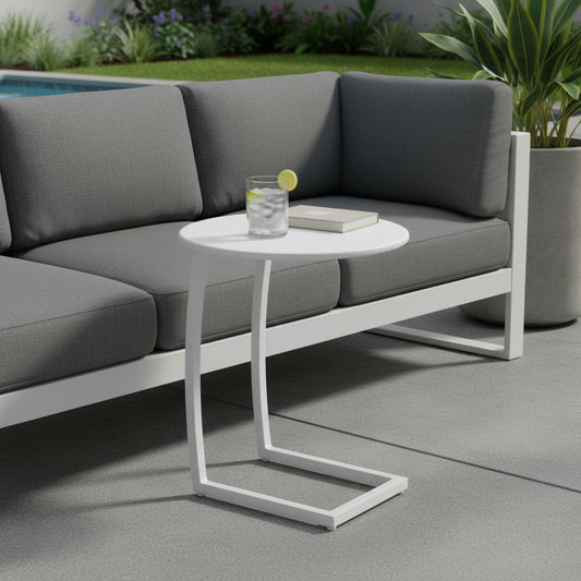 24" White Aluminum Round End Table