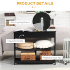 Console Hallway Table with Extra Wide Pull Out Drawer, 2 Open Shelves and Slatted Wood Frame Design, Black