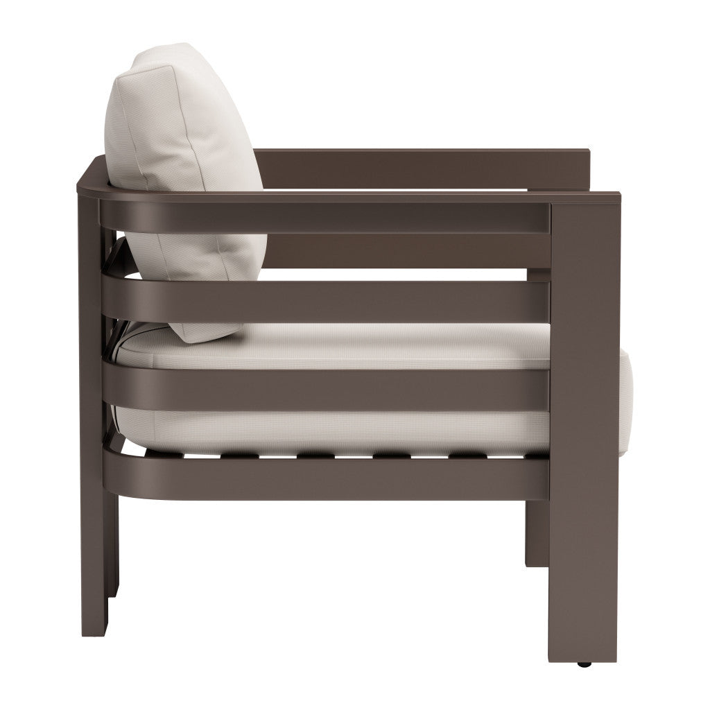 30" Brown Aluminum Outdoor Arm Chair with White Cushion