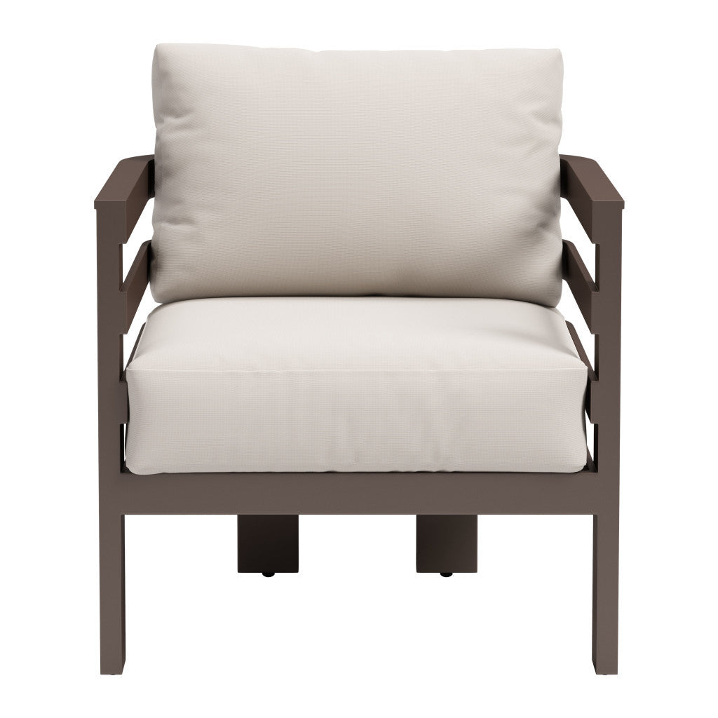 30" Brown Aluminum Outdoor Arm Chair with White Cushion