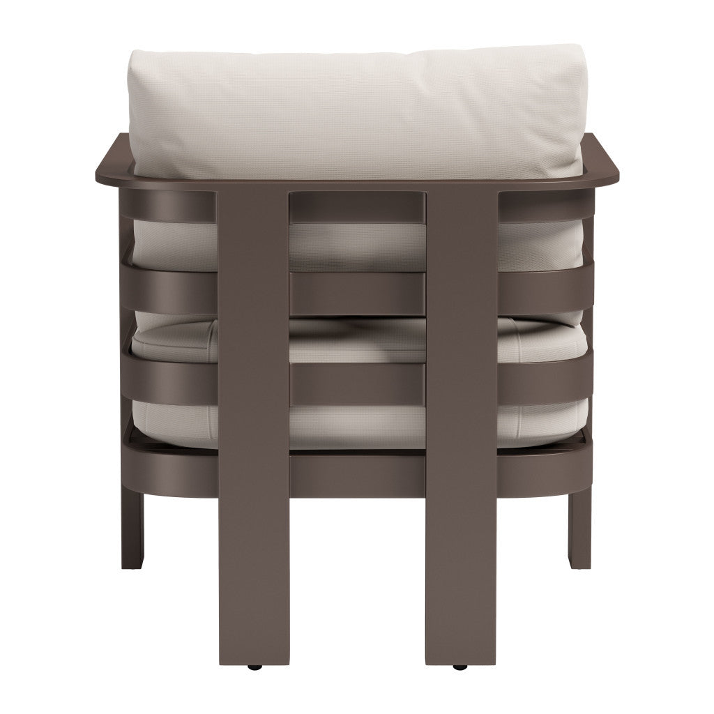 30" Brown Aluminum Outdoor Arm Chair with White Cushion