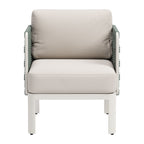 27" Green And White Aluminum Outdoor Accent Chair with White Cushion