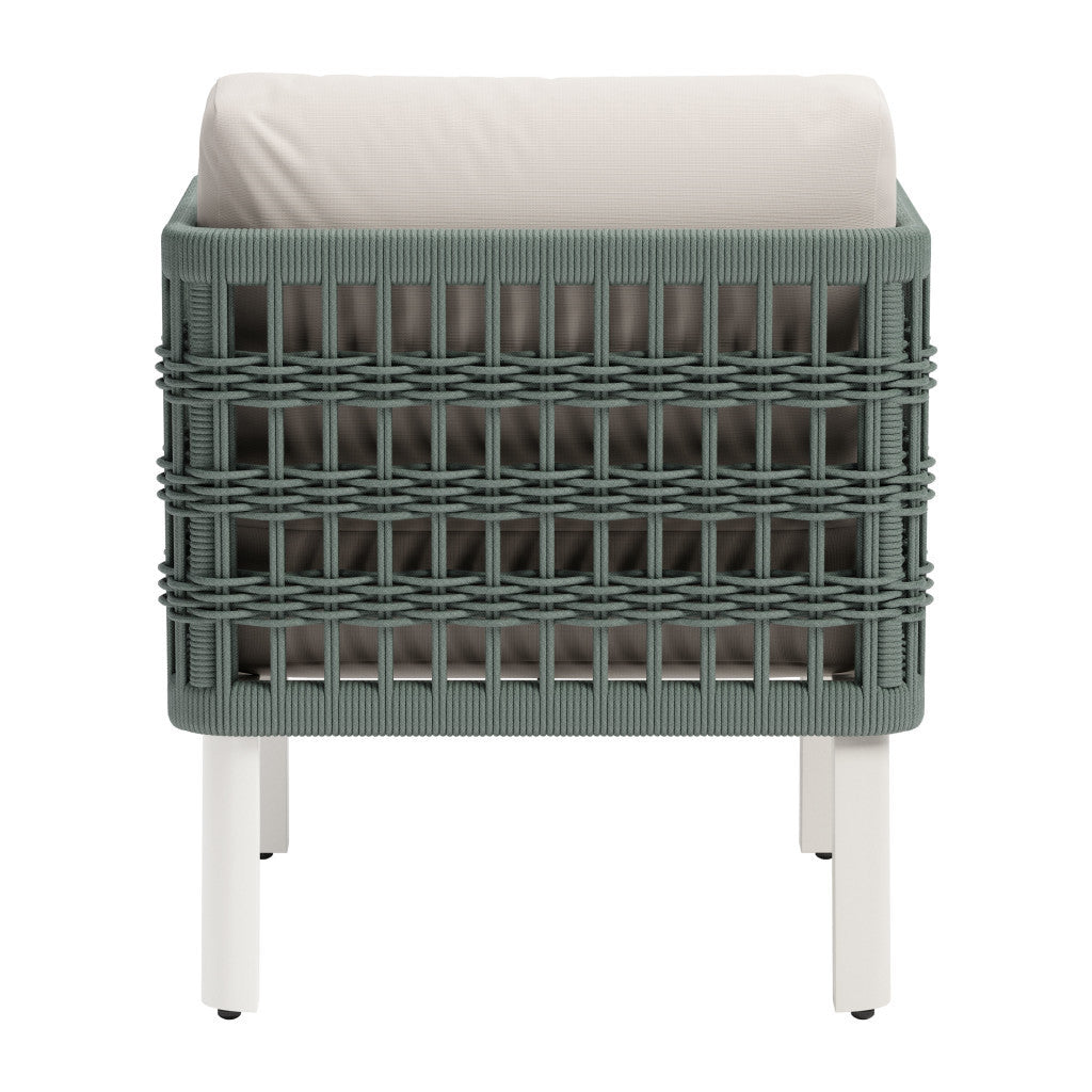 27" Green And White Aluminum Outdoor Accent Chair with White Cushion