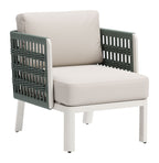 27" Green And White Aluminum Outdoor Accent Chair with White Cushion