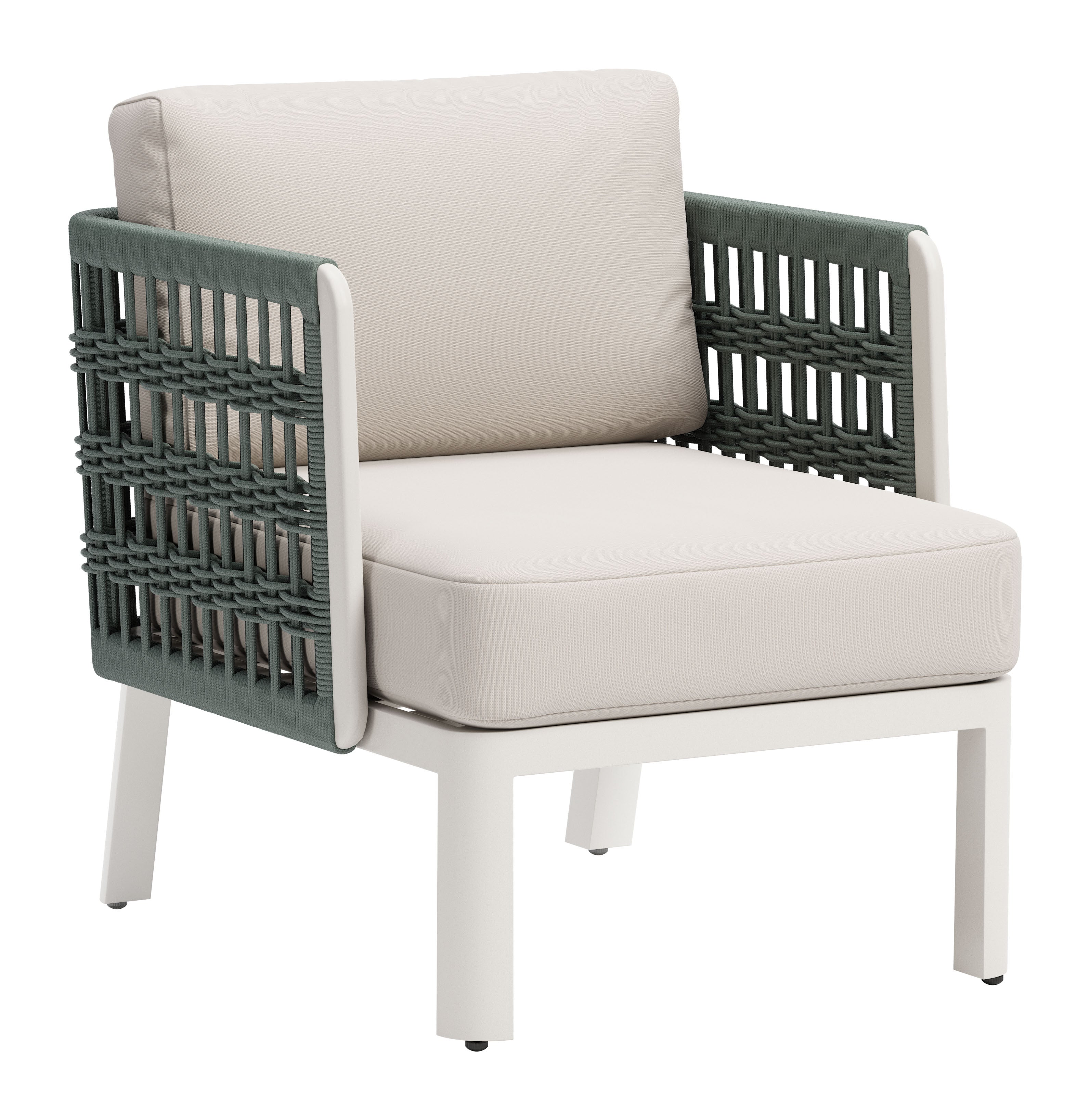 27" Green And White Aluminum Outdoor Accent Chair with White Cushion