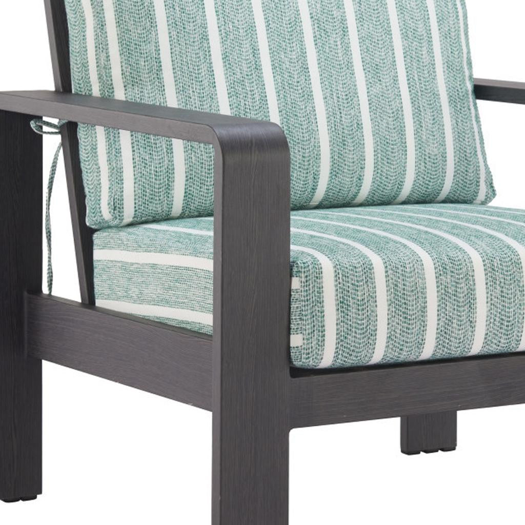 33" Green White and Black Upholstered and Aluminum Striped Arm Chair
