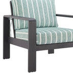 33" Green White and Black Upholstered and Aluminum Striped Arm Chair