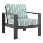 33" Green White and Black Upholstered and Aluminum Striped Arm Chair