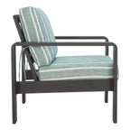 33" Green White and Black Upholstered and Aluminum Striped Arm Chair