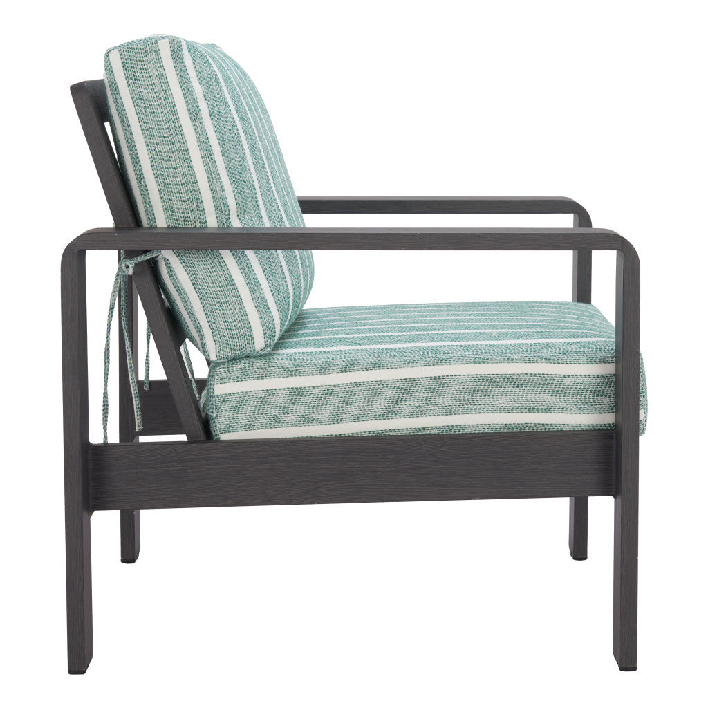 33" Green White and Black Upholstered and Aluminum Striped Arm Chair