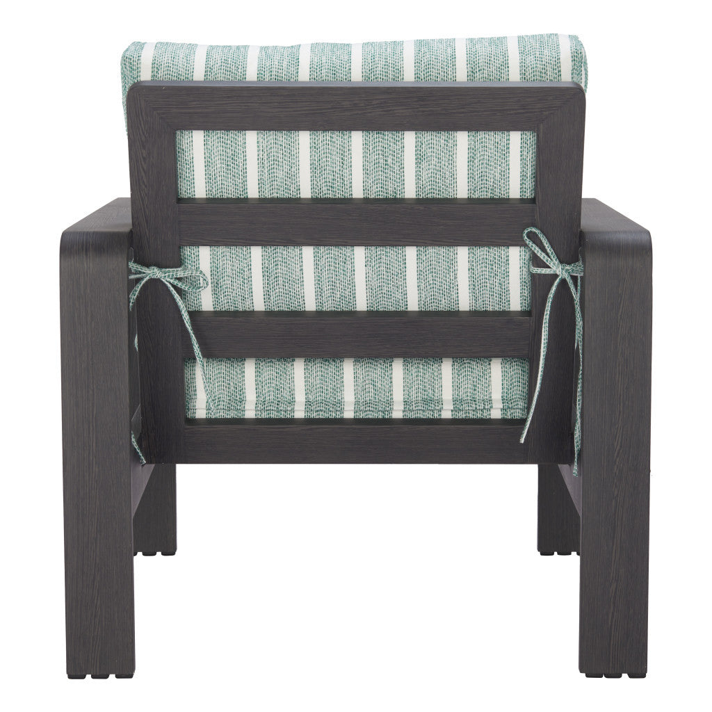 33" Green White and Black Upholstered and Aluminum Striped Arm Chair