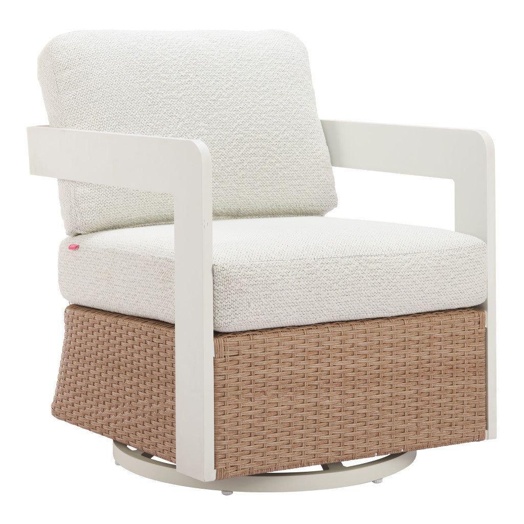 26" White Upholstered Swivel Arm Chair