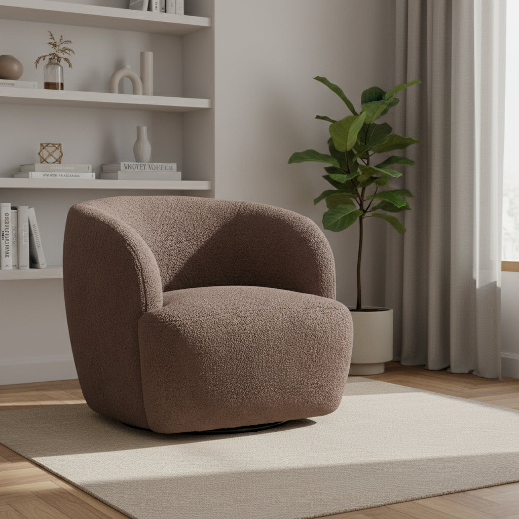 30" Brown Upholstered Swivel Arm Chair