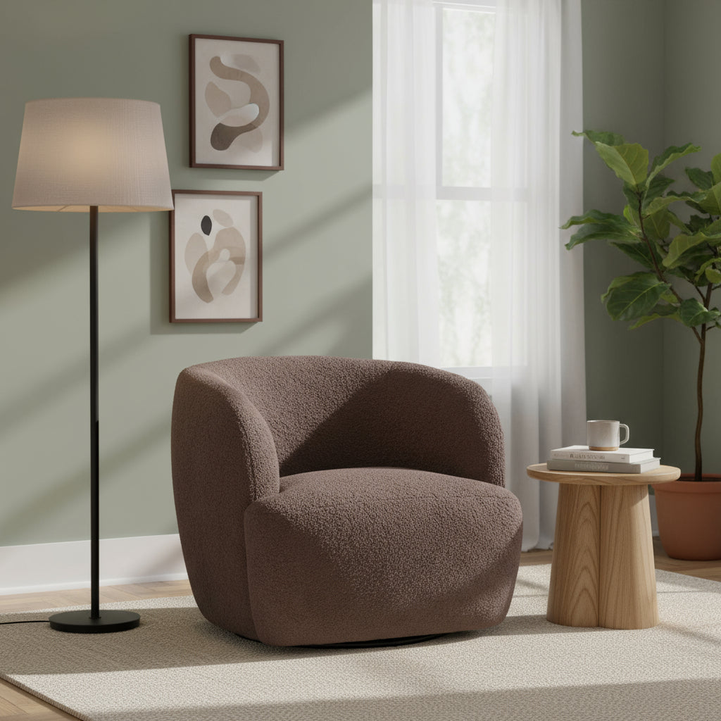 30" Brown Upholstered Swivel Arm Chair