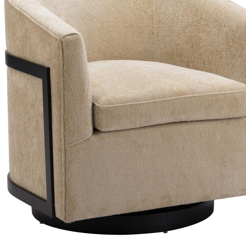 30" Beige Upholstered Swivel Arm Chair