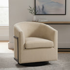 30" Beige Upholstered Swivel Arm Chair