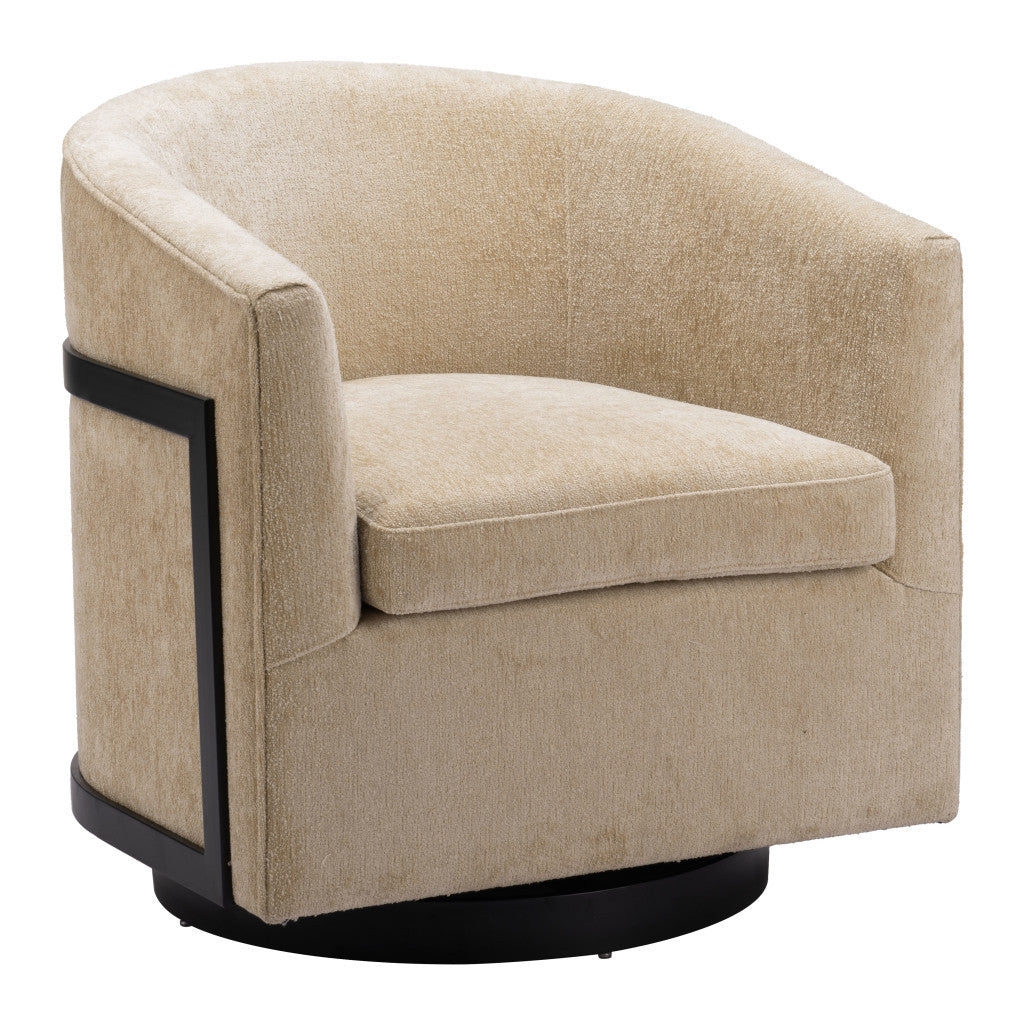 30" Beige Upholstered Swivel Arm Chair