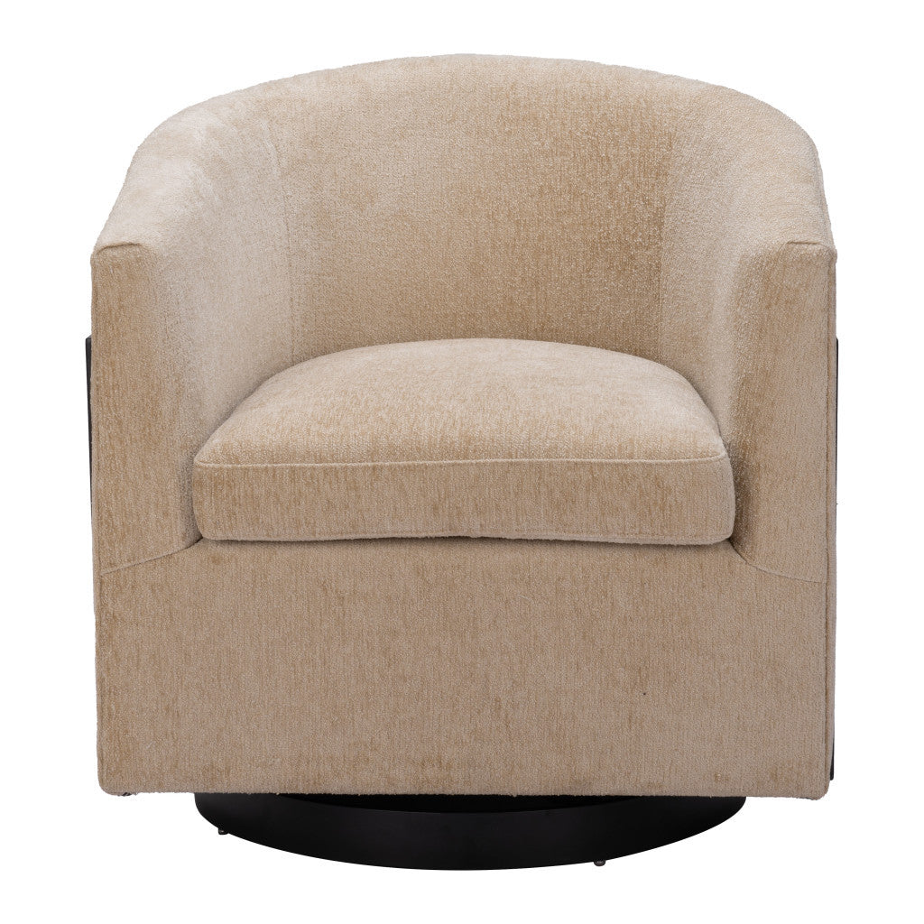 30" Beige Upholstered Swivel Arm Chair