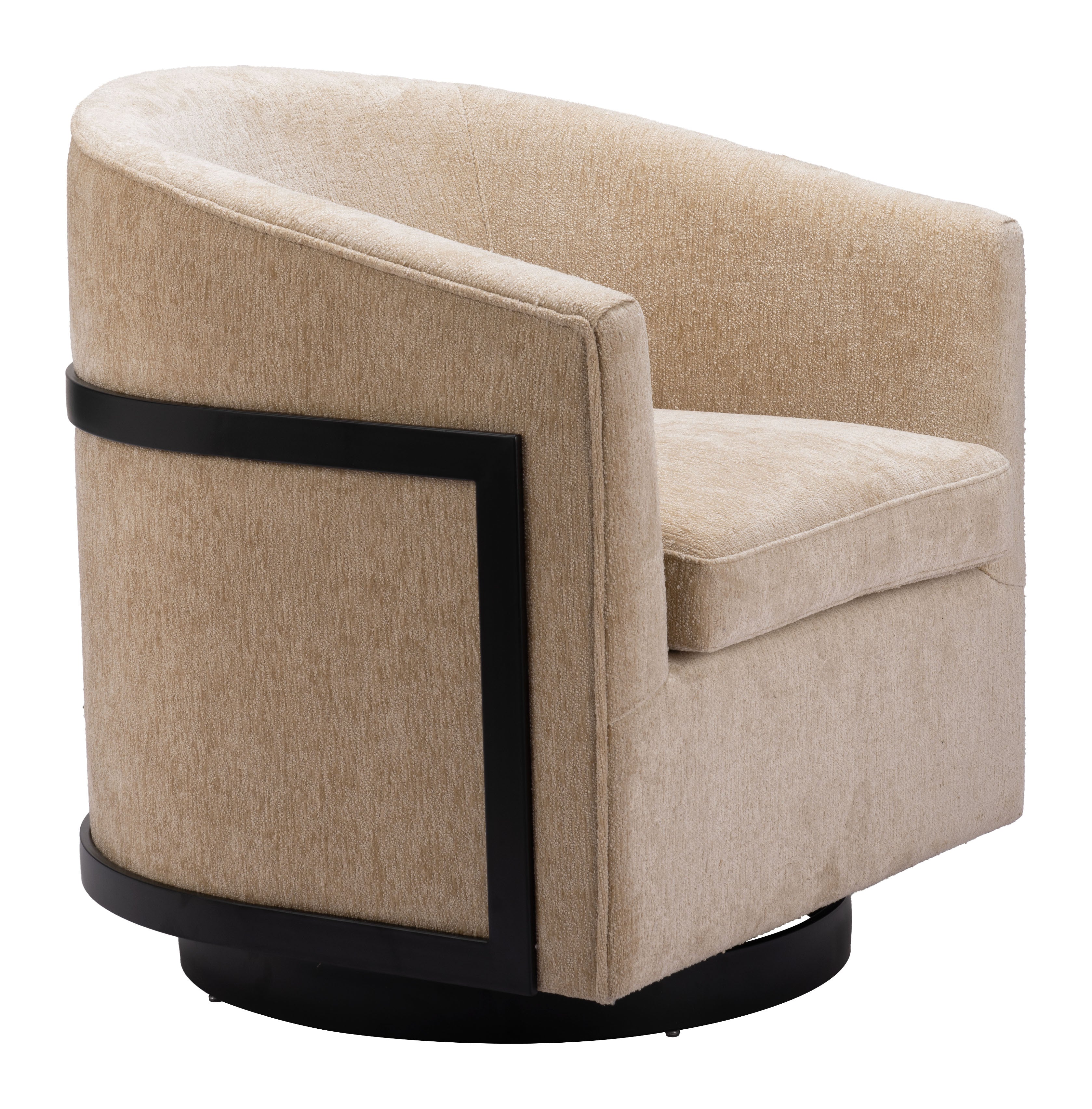 30" Beige Upholstered Swivel Arm Chair
