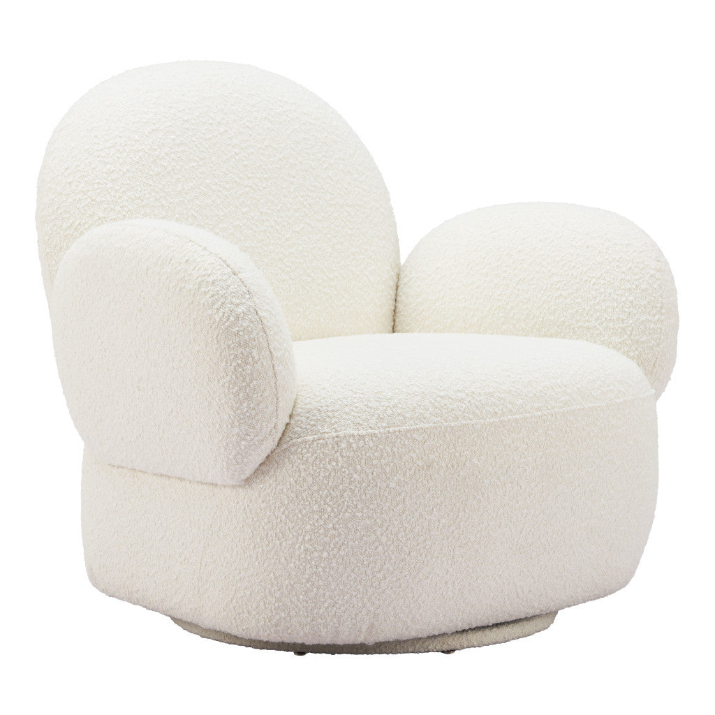 35" White Upholstered Swivel Arm Chair