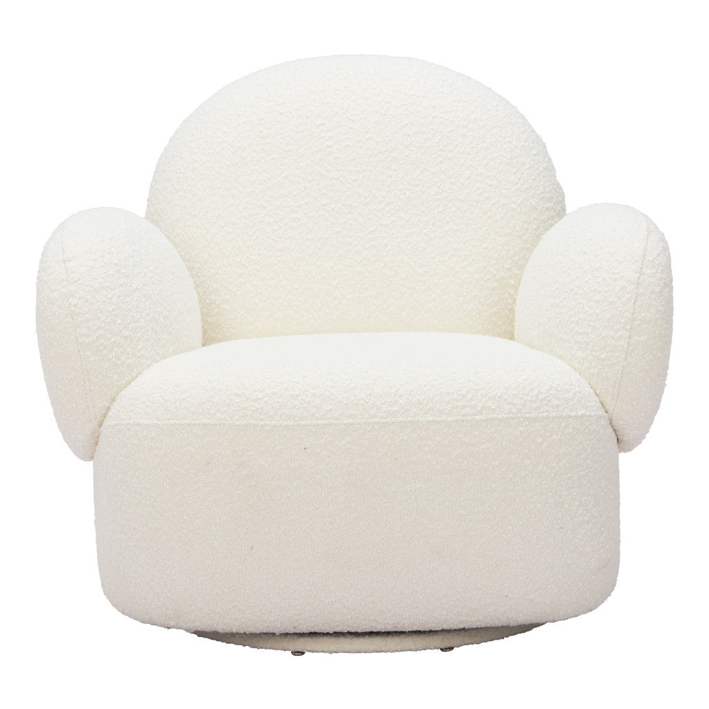 35" White Upholstered Swivel Arm Chair