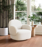 35" White Upholstered Swivel Arm Chair