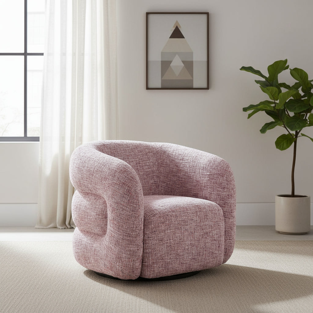 33" Pink Upholstered Swivel Arm Chair