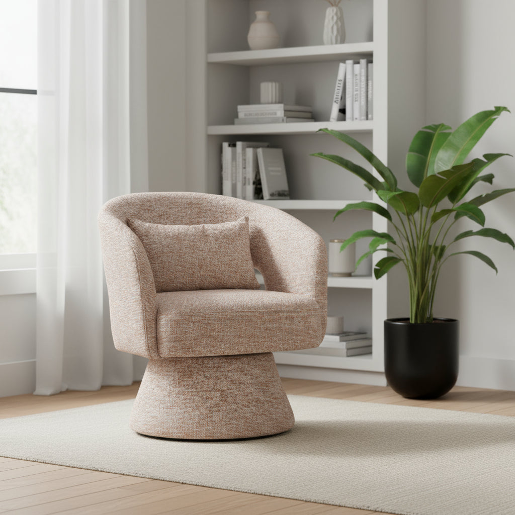 29" Brown Upholstered Swivel Arm Chair