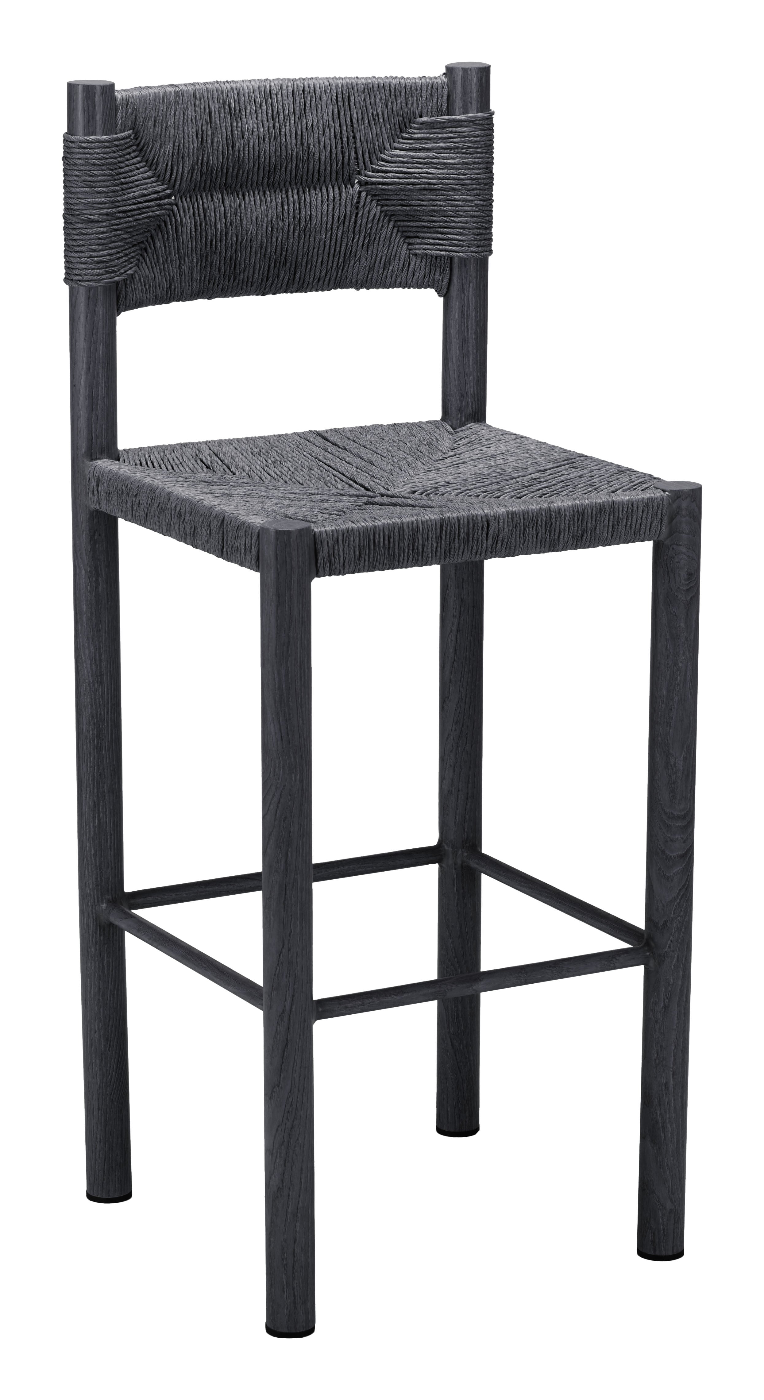 Set of Two 30" Black Rattan and Aluminum Low Back Bar Height Bar Chairs