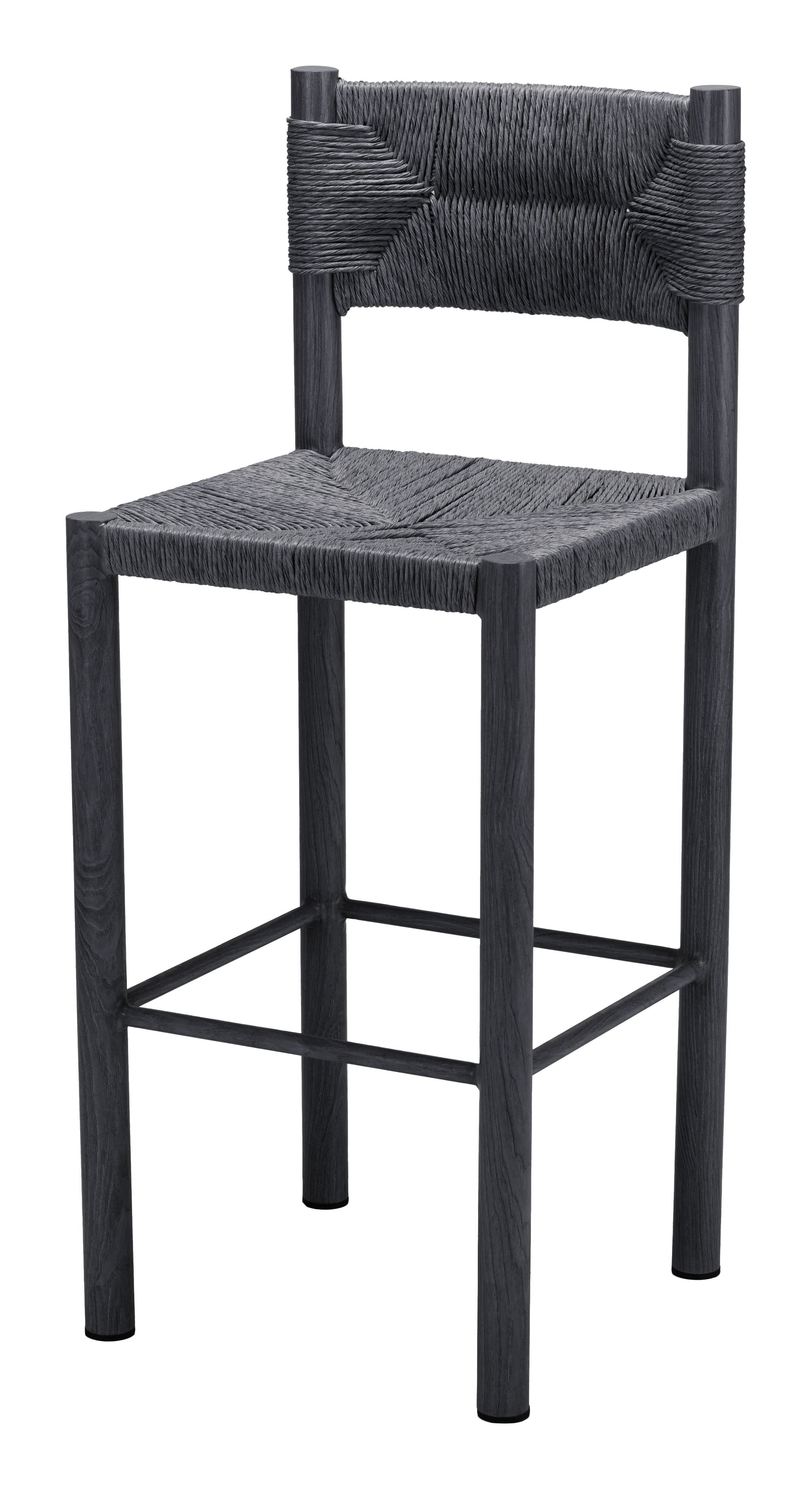 Set of Two 30" Black Rattan and Aluminum Low Back Bar Height Bar Chairs