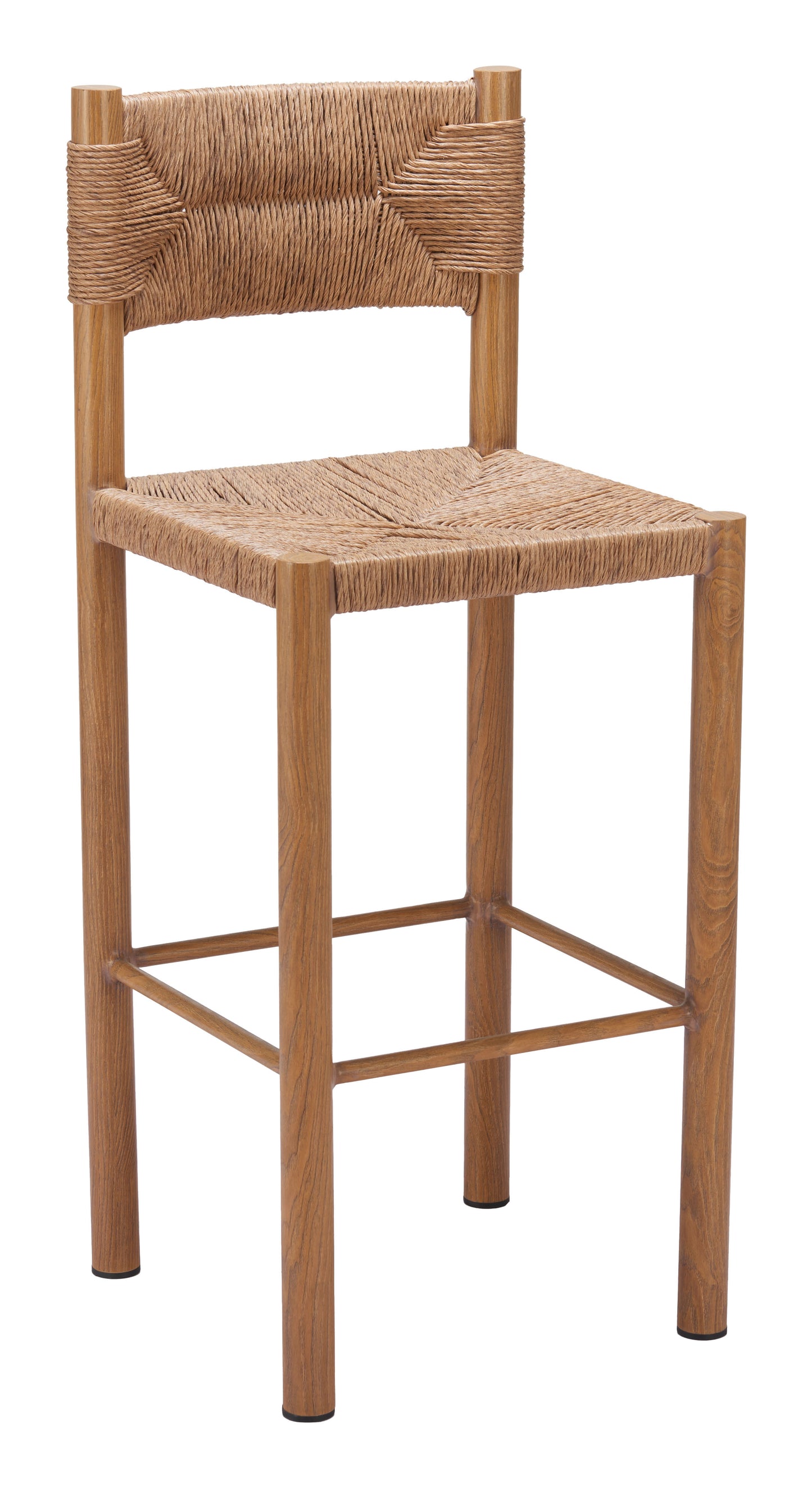 Set of Two 30" Natural Rattan and Aluminum Low Back Bar Height Bar Chairs