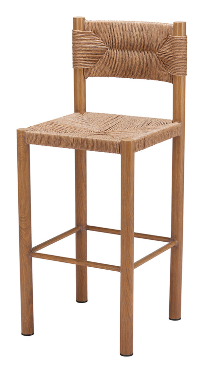 Set of Two 30" Natural Rattan and Aluminum Low Back Bar Height Bar Chairs