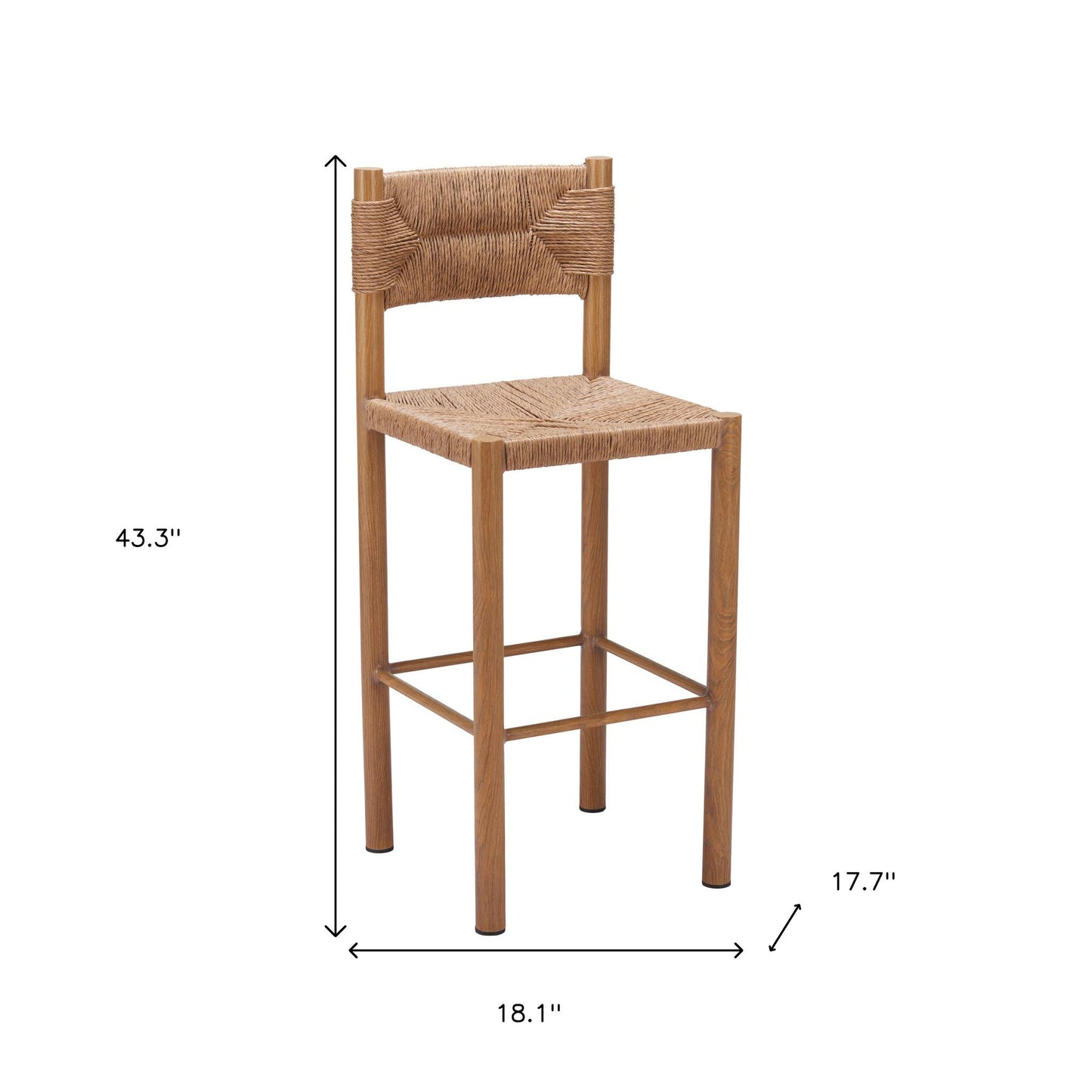 Set of Two 30" Natural Rattan and Aluminum Low Back Bar Height Bar Chairs