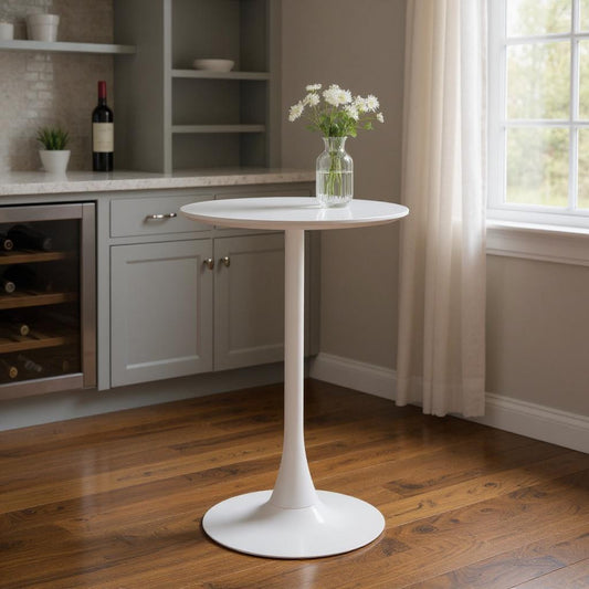 24" White Wood and Steel Rounded Bar Table