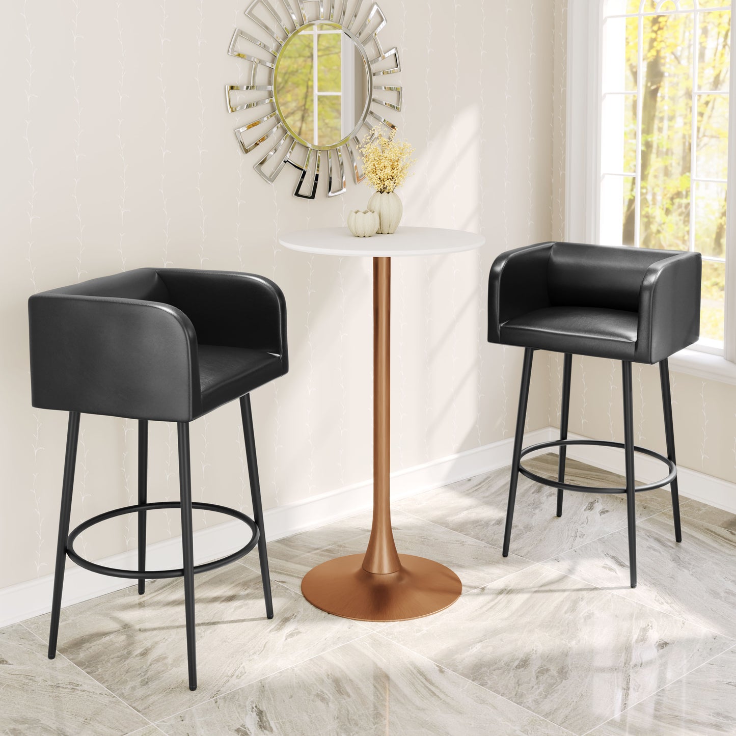24" White and Gold Wood and Steel Rounded Bar Table