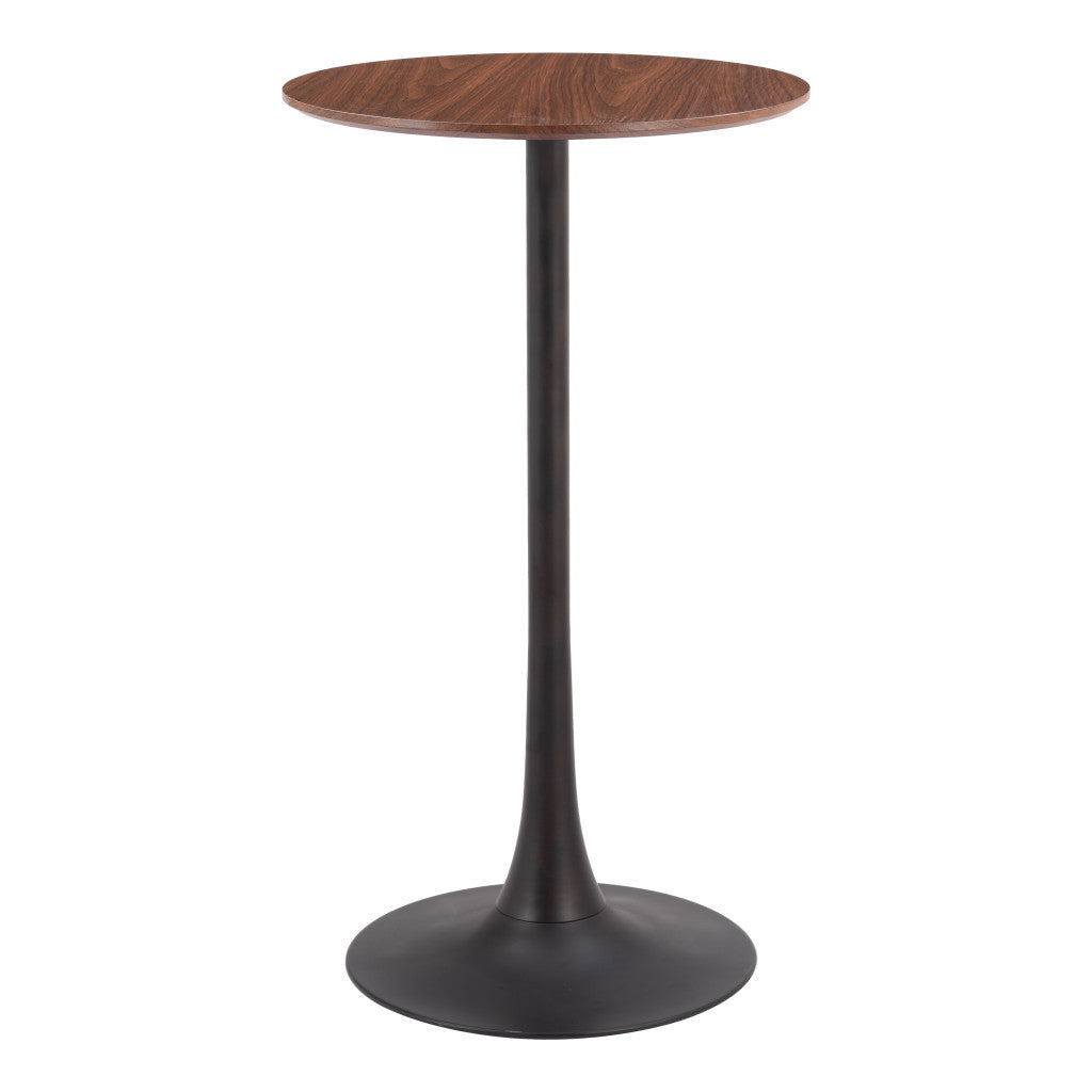 24" Brown and Black Wood and Steel Rounded Bar Table