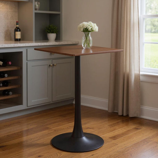 24" Brown and Black Wood and Steel Square Bar Table