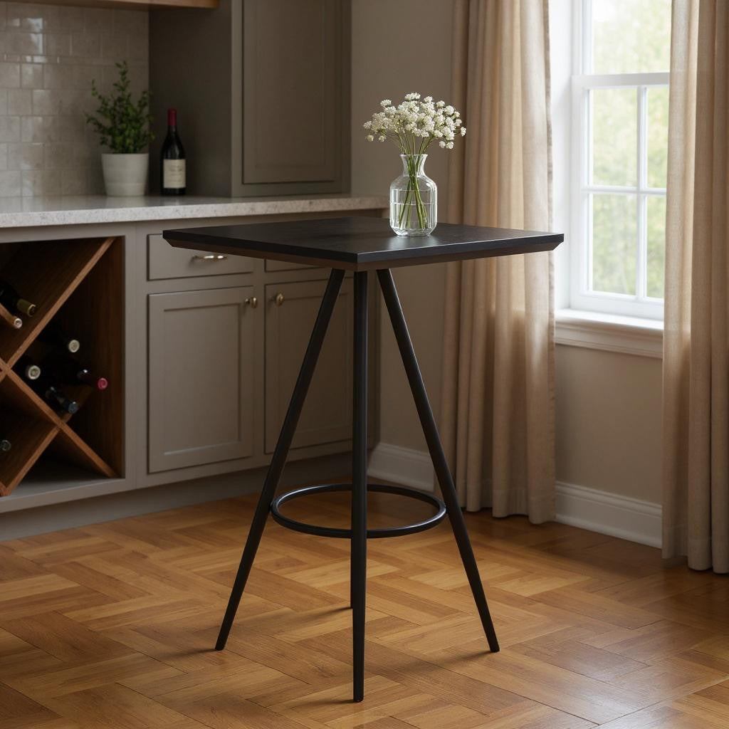 26" Black Wood and Steel Square Bar Table