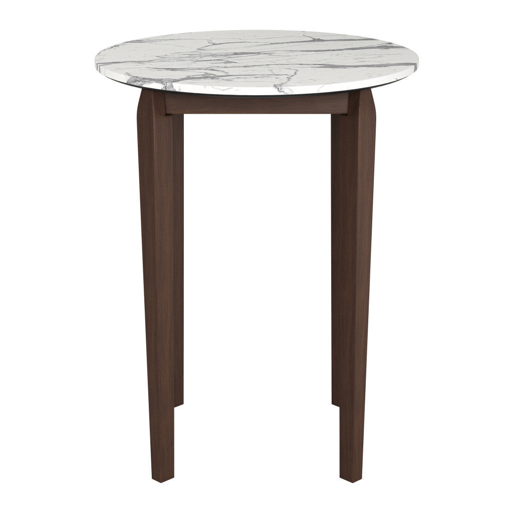 32" White and Brown Faux Marble and Solid Wood Rounded Bar Table