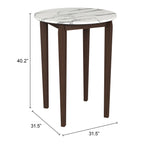 32" White and Brown Faux Marble and Solid Wood Rounded Bar Table