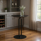 24" Black Wood and Steel Rounded Bar Table