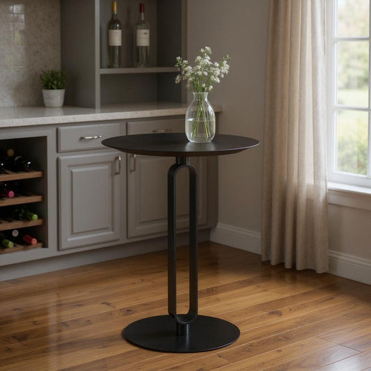 24" Black Wood and Steel Rounded Bar Table