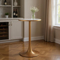 24" Beige and Gold Faux Terrazzo and Steel Rounded Bar Table